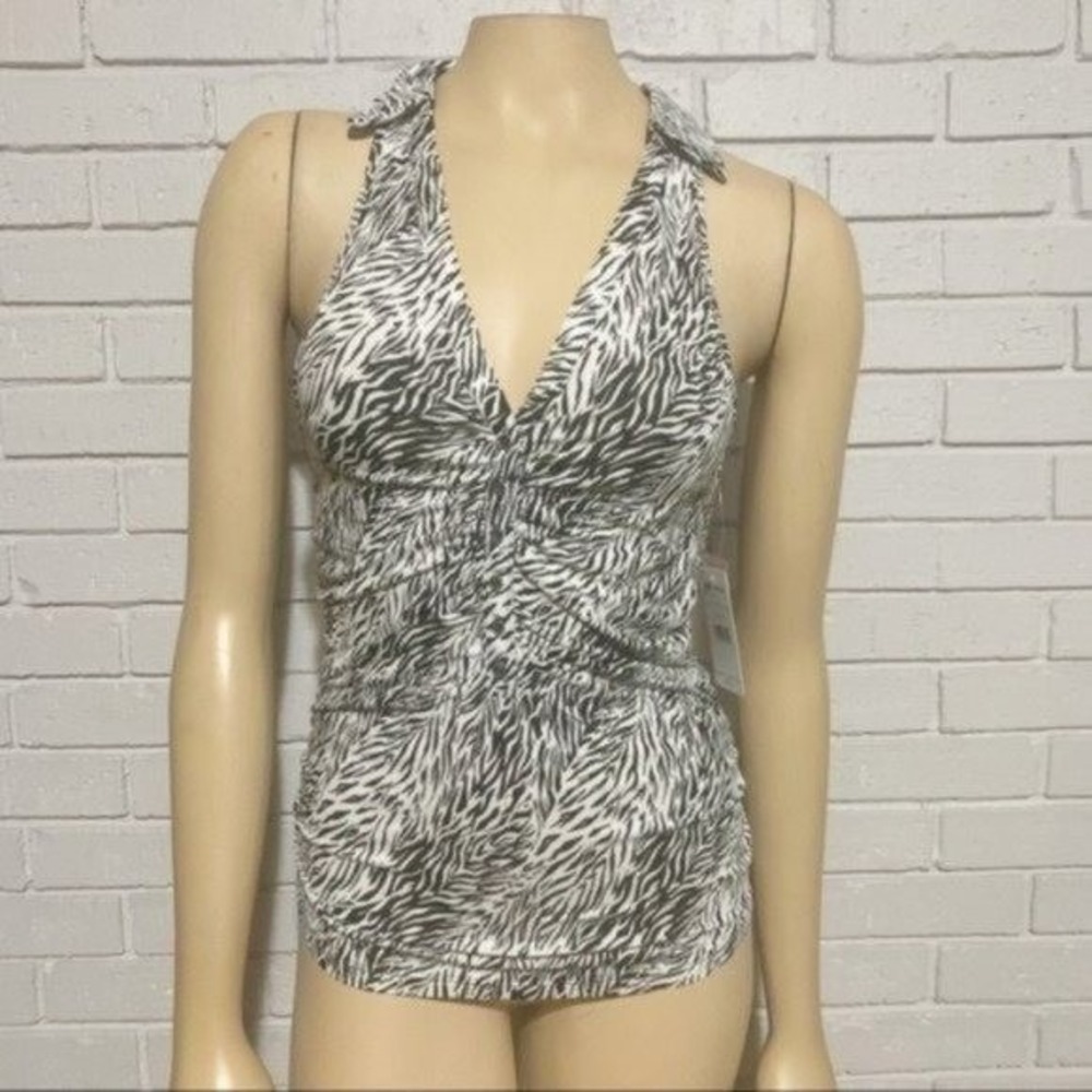 Free People Coco Zebra Print Ruched Racerback Halter Top Mob Wife Boho XS NWT